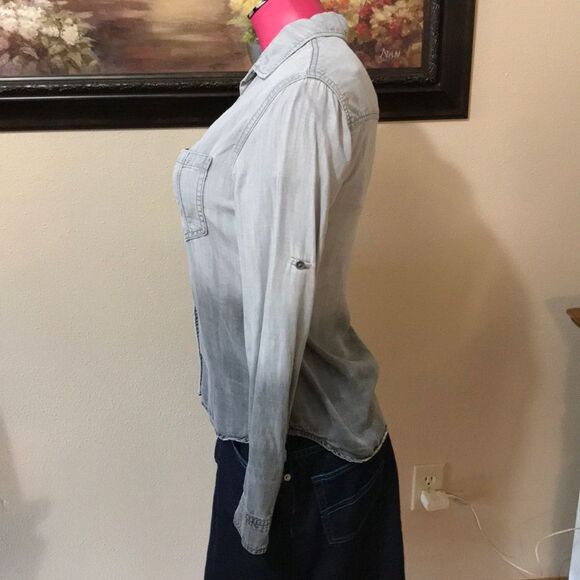 * Anthropologie Cloth & Stone Shirt Size XS Ombre Gray Long Sleeves Roll Button - Picture 2 of 8